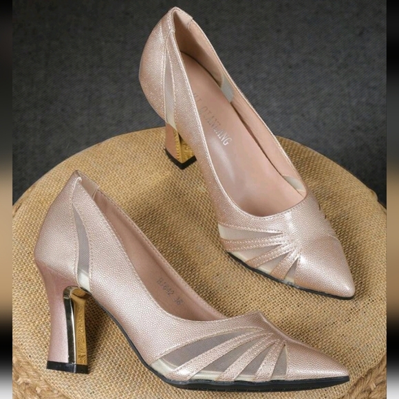 Pointed Toe Thick Heel Mesh Open Toe Slip On High Heel Pumps,Professional Work - Picture 1 of 6